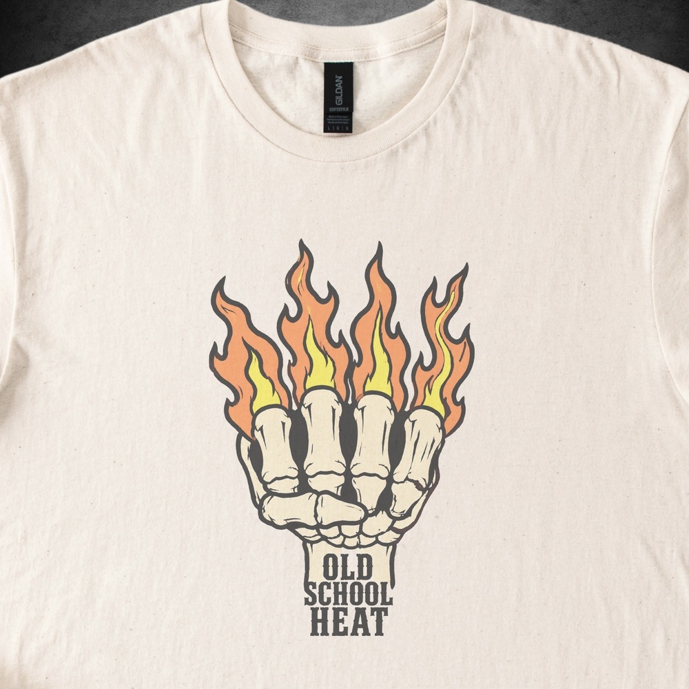 Old School Heat Skeletal Fist Throwing Flames Long Sleeve Tee
